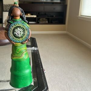 Handcrafted Native American Woman with braided hair sculpture  - G. Pima 1997
